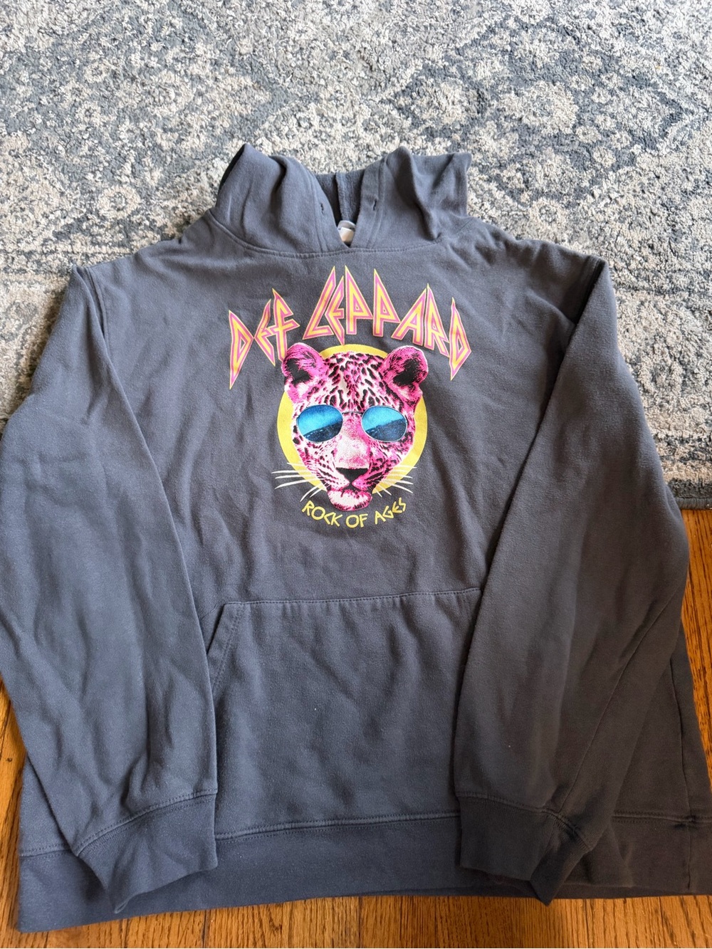 Source Unknown Charcoal Hoodie with Pink Leopard and Blue Sunglasses Graphic